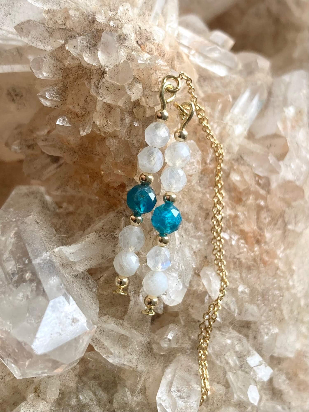 Atlantis Apatite & Moonstone Gold Thread Earrings