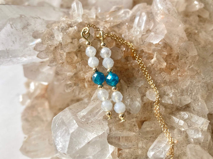 Atlantis Apatite & Moonstone Gold Thread Earrings