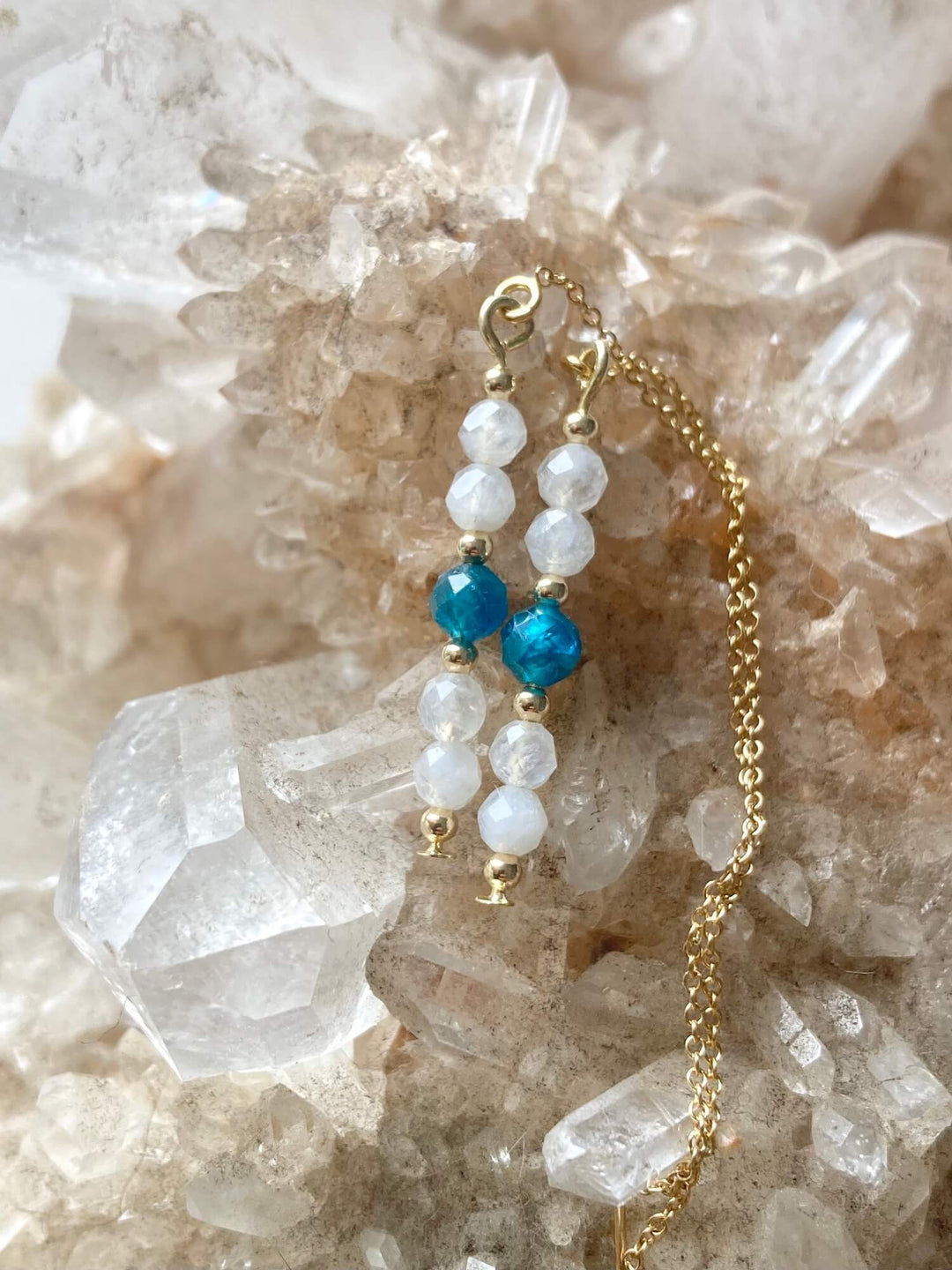 Atlantis Apatite & Moonstone Gold Thread Earrings