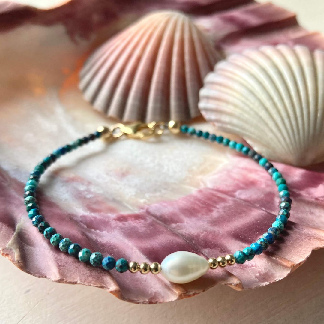 Golden Azurite & Pearl Bracelet