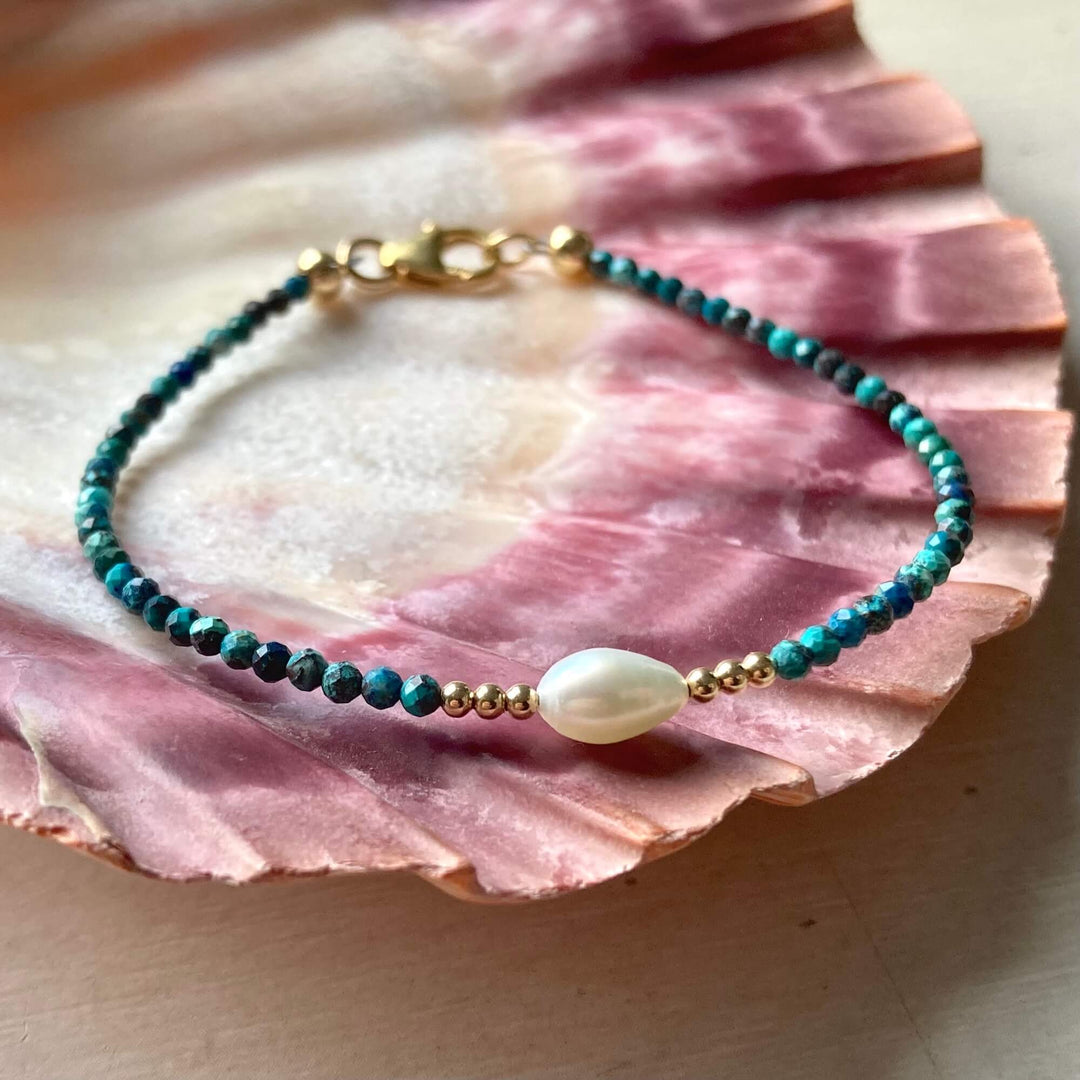 Golden Azurite & Pearl Bracelet