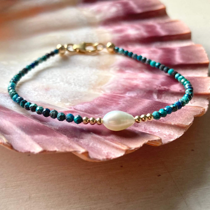 Golden Azurite & Pearl Bracelet