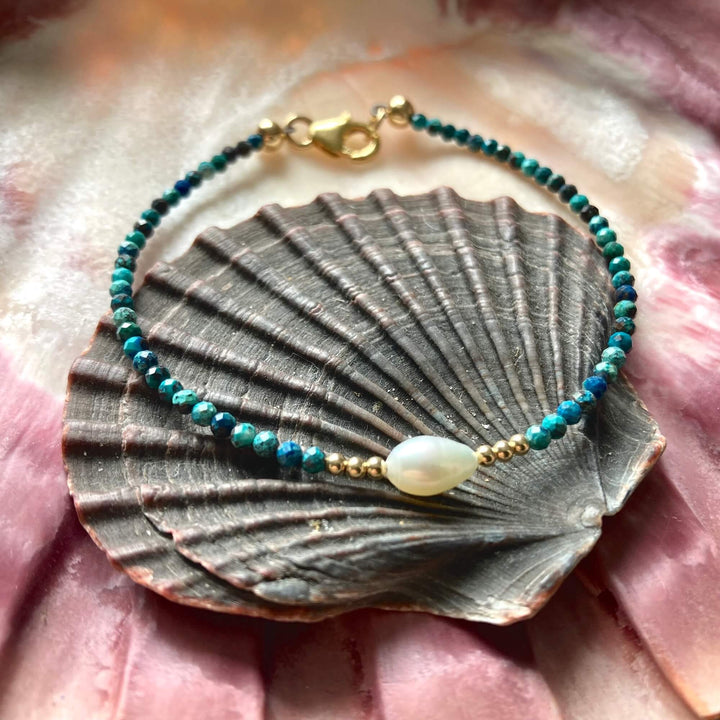 Golden Azurite & Pearl Bracelet