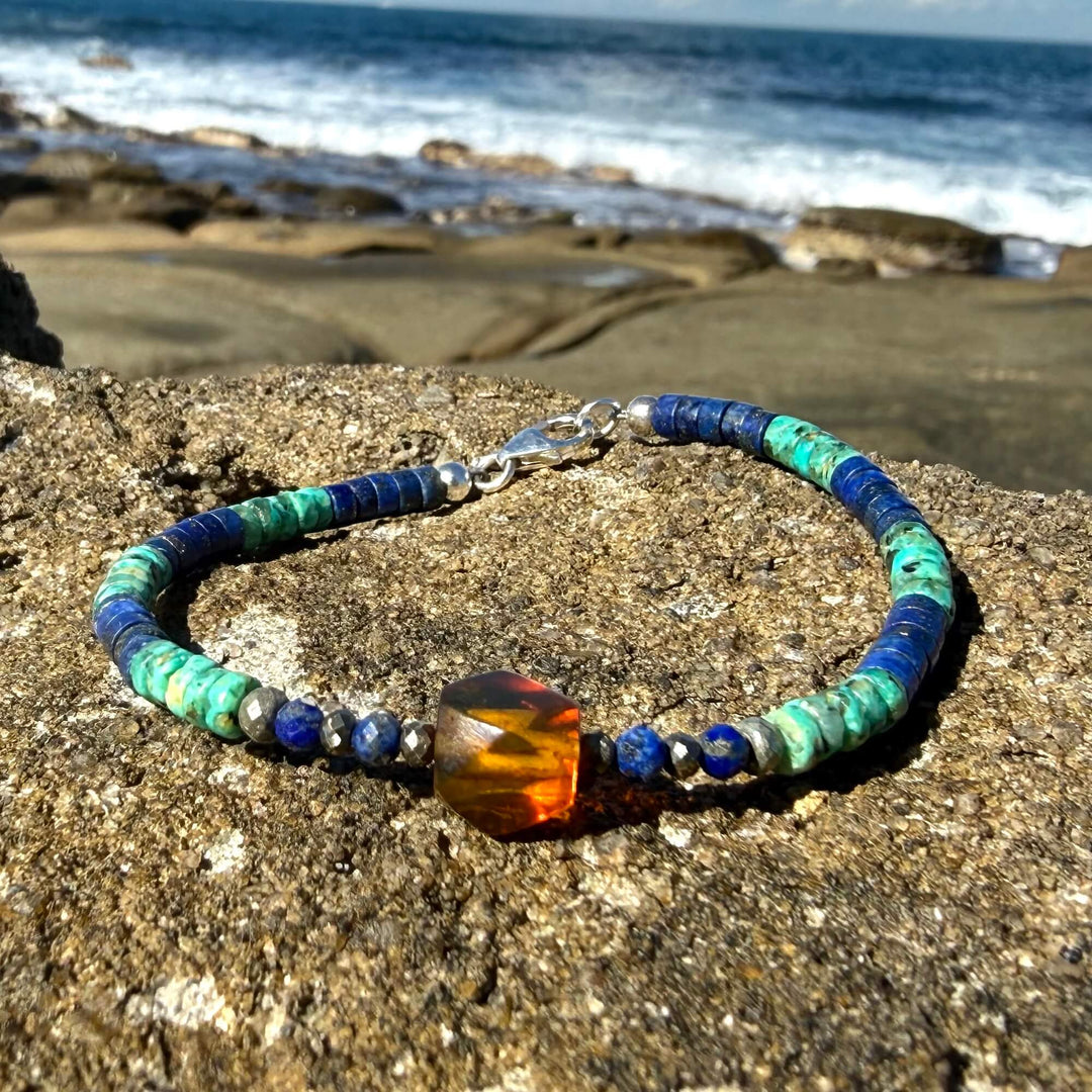 African Turquoise, Amber & Lapis Lazuli Bracelet