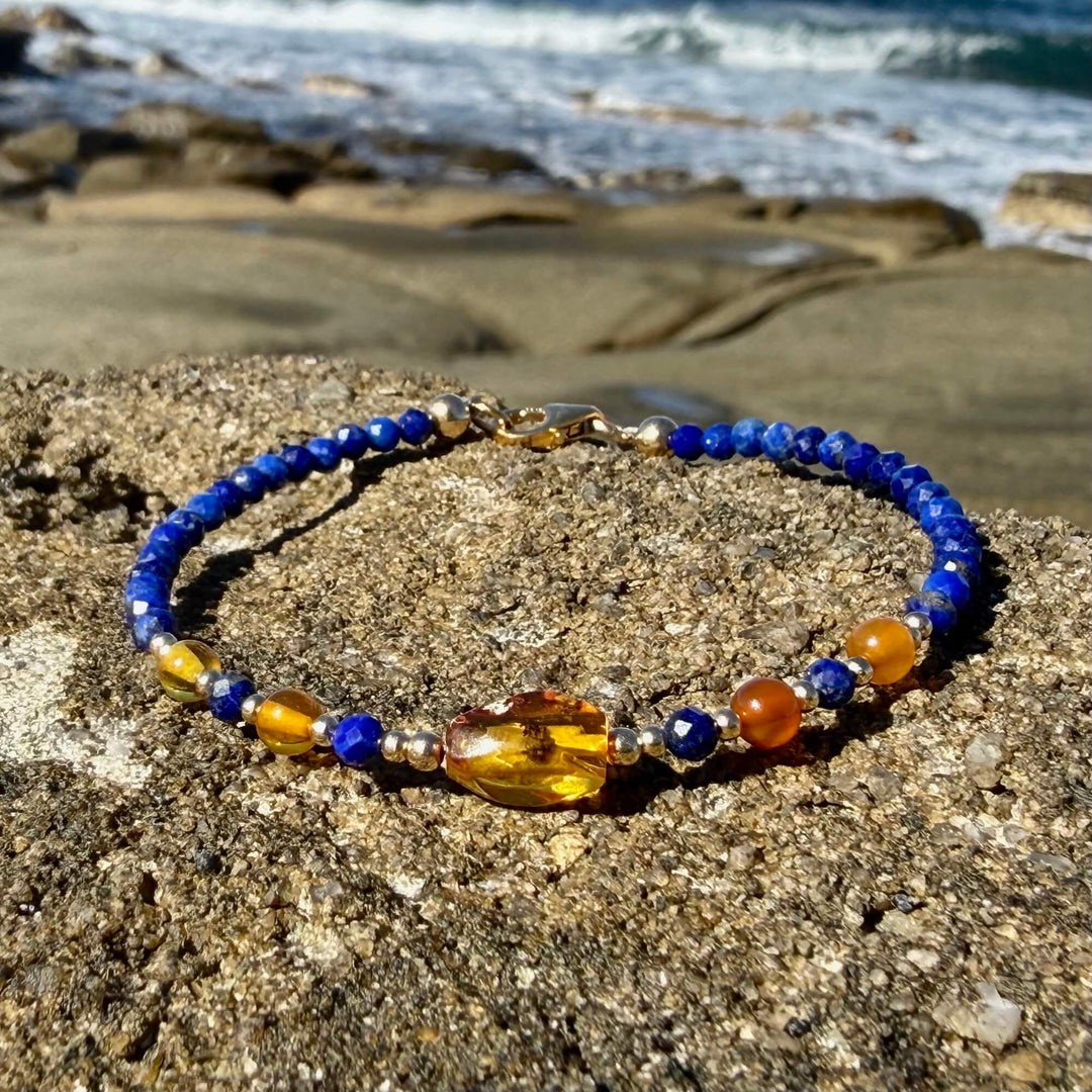 Amber & Lapis Lazuli Gold Bracelet