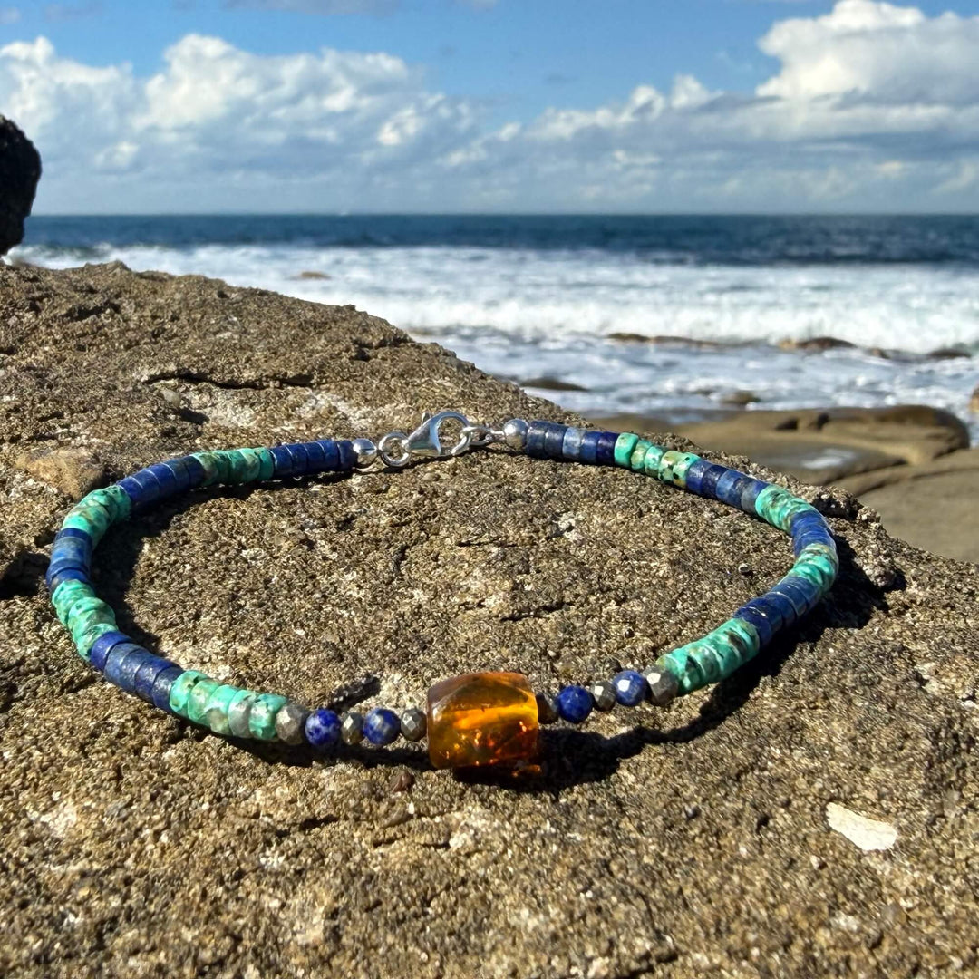 African Turquoise, Amber & Lapis Lazuli Anklet