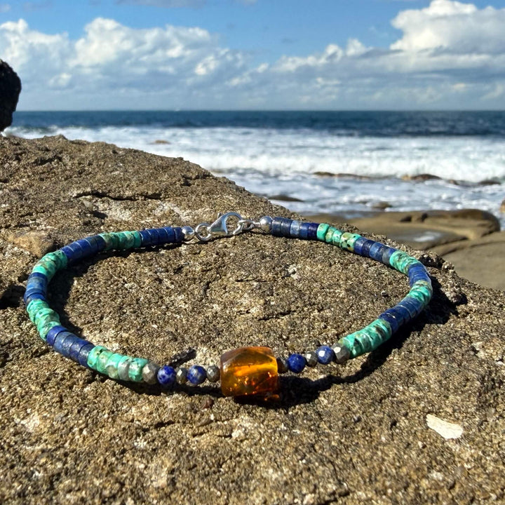 African Turquoise, Amber & Lapis Lazuli Anklet
