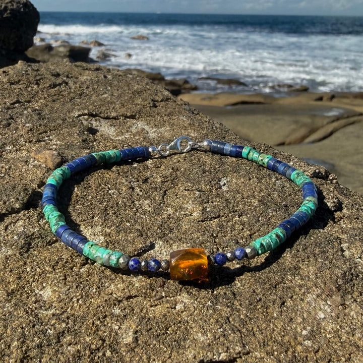 African Turquoise, Amber & Lapis Lazuli Anklet