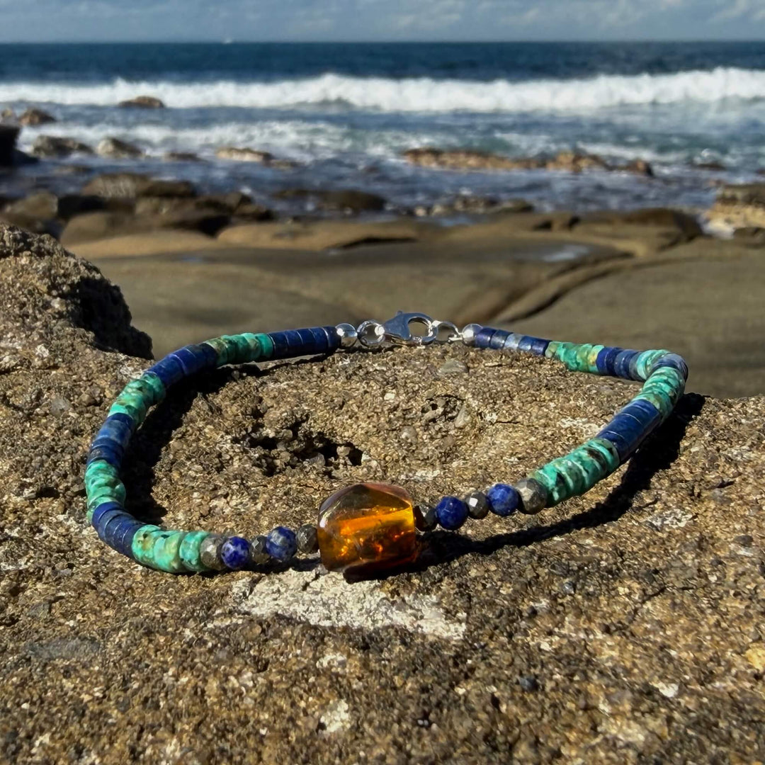 African Turquoise, Amber & Lapis Lazuli Anklet