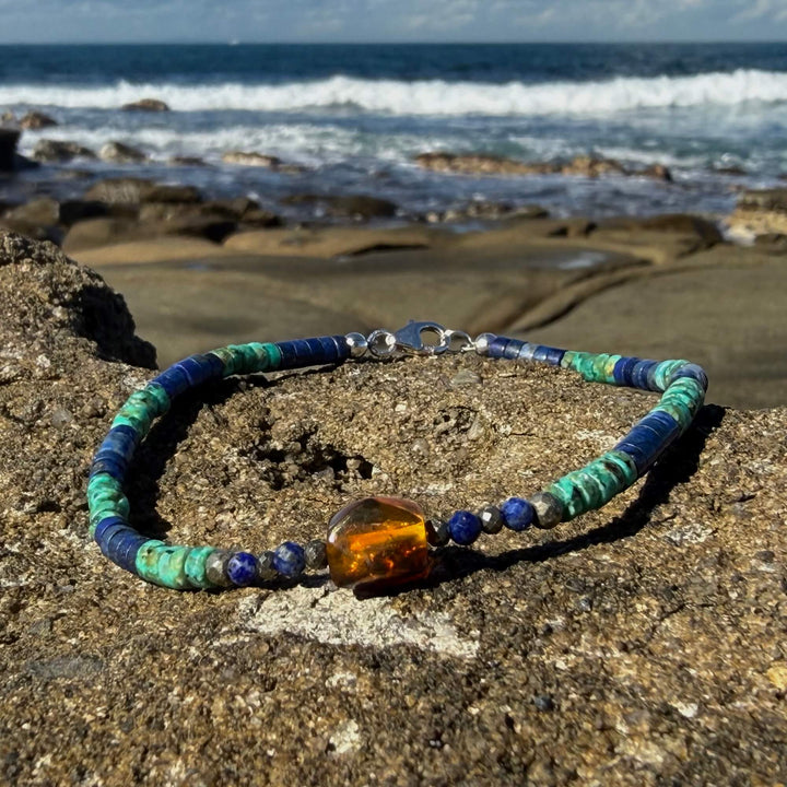 African Turquoise, Amber & Lapis Lazuli Anklet