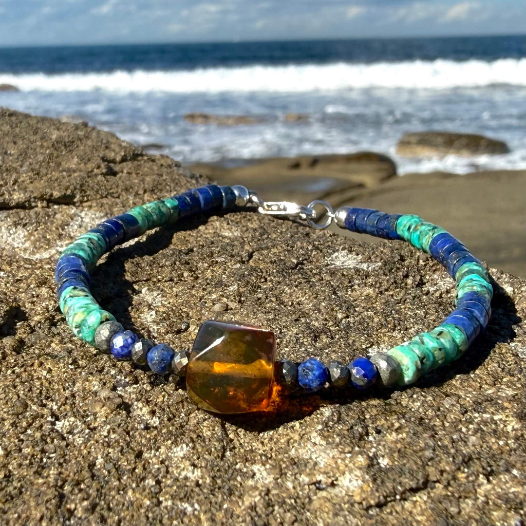 African Turquoise, Amber & Lapis Lazuli Bracelet