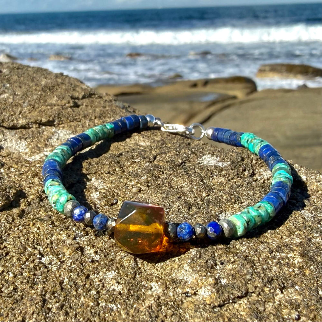 African Turquoise, Amber & Lapis Lazuli Bracelet