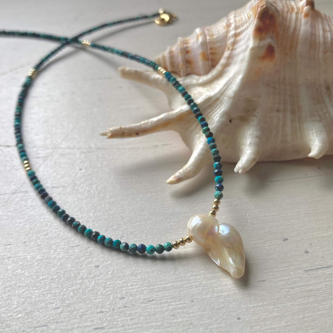 Golden Azurite & Pearl Neckalce