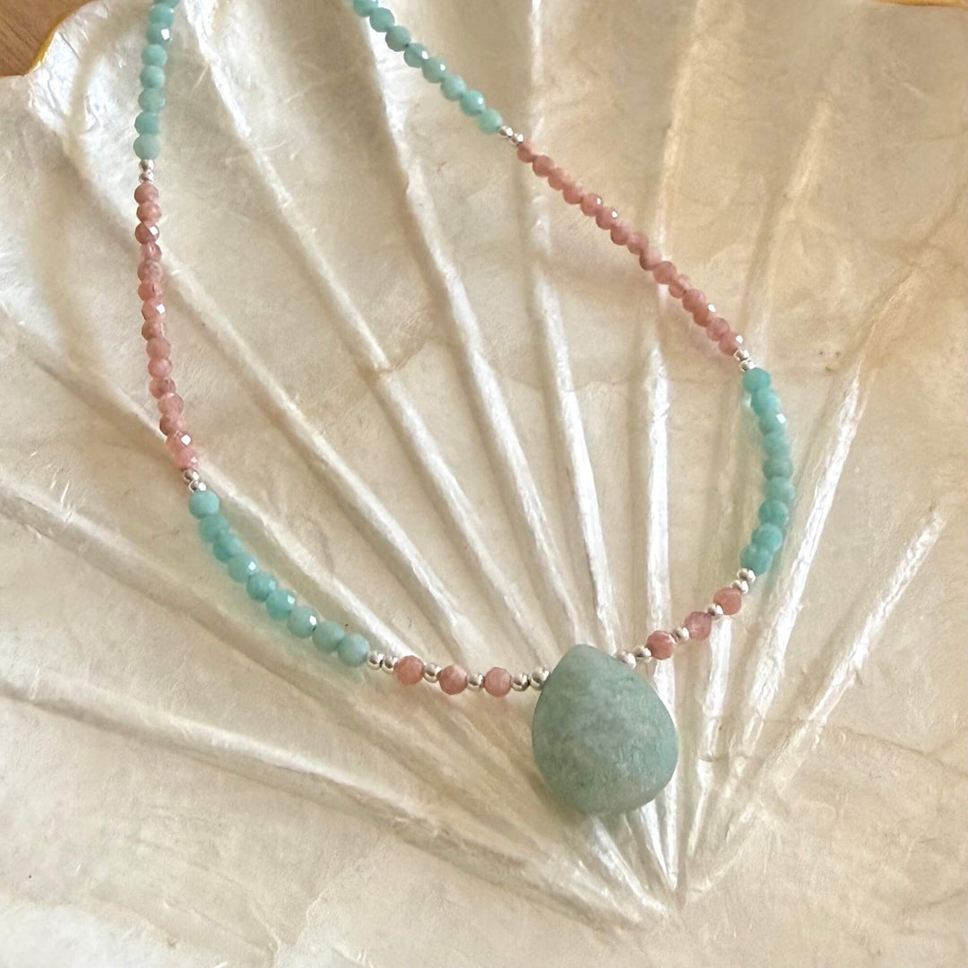 Courageous Heart Amazonite & Rhodonite Necklace