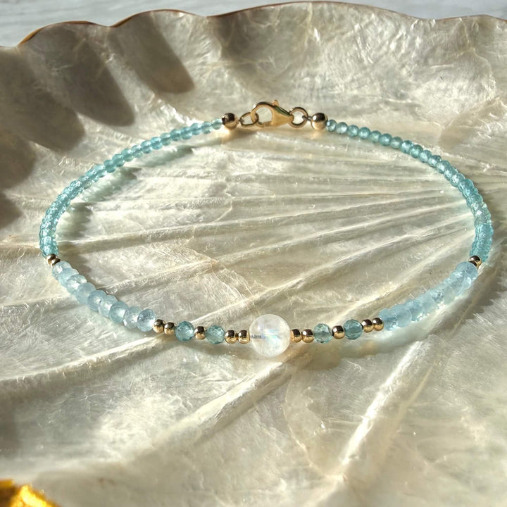 Golden Apatite, Aquamarine & Moonstone One Of A Kind Anklet