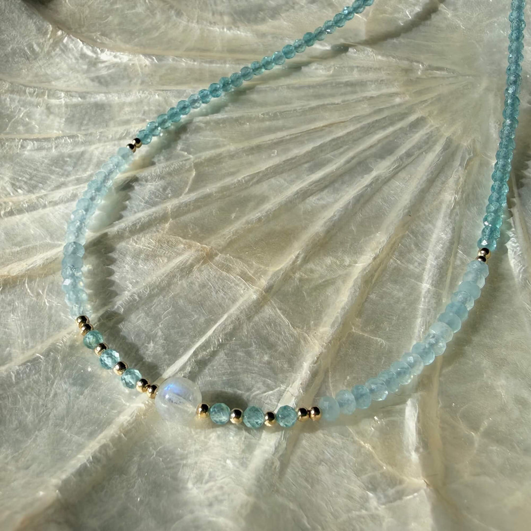 Golden Apatite, Aquamarine & Moonstone One Of A Kind Necklace