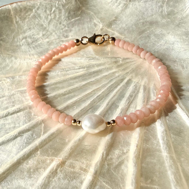 Golden Pink Opal & Pearl Gold One Of A Kind Bracelet