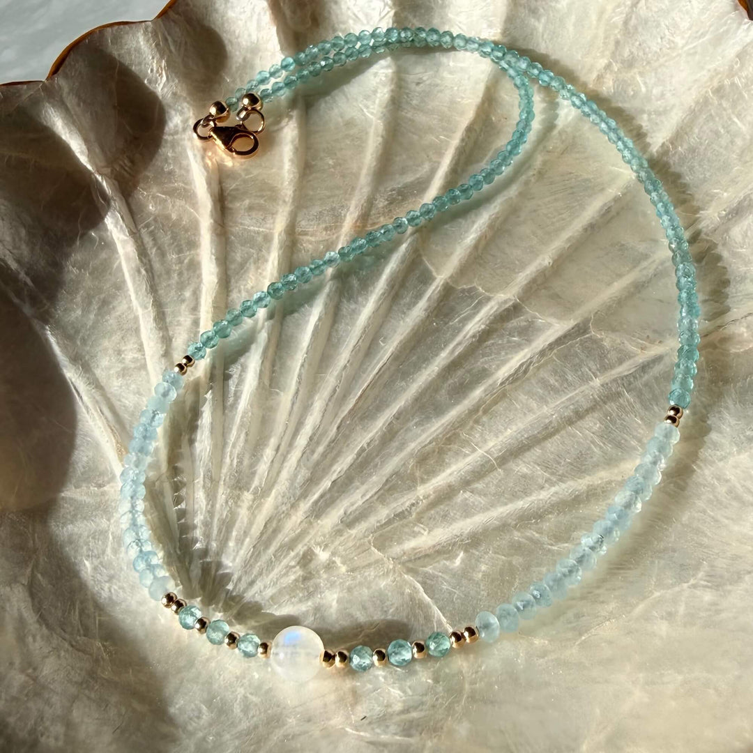 Golden Apatite, Aquamarine & Moonstone One Of A Kind Necklace