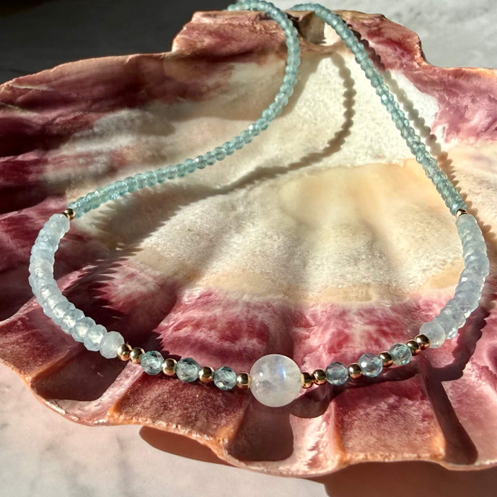 Golden Apatite, Aquamarine & Moonstone One Of A Kind Necklace