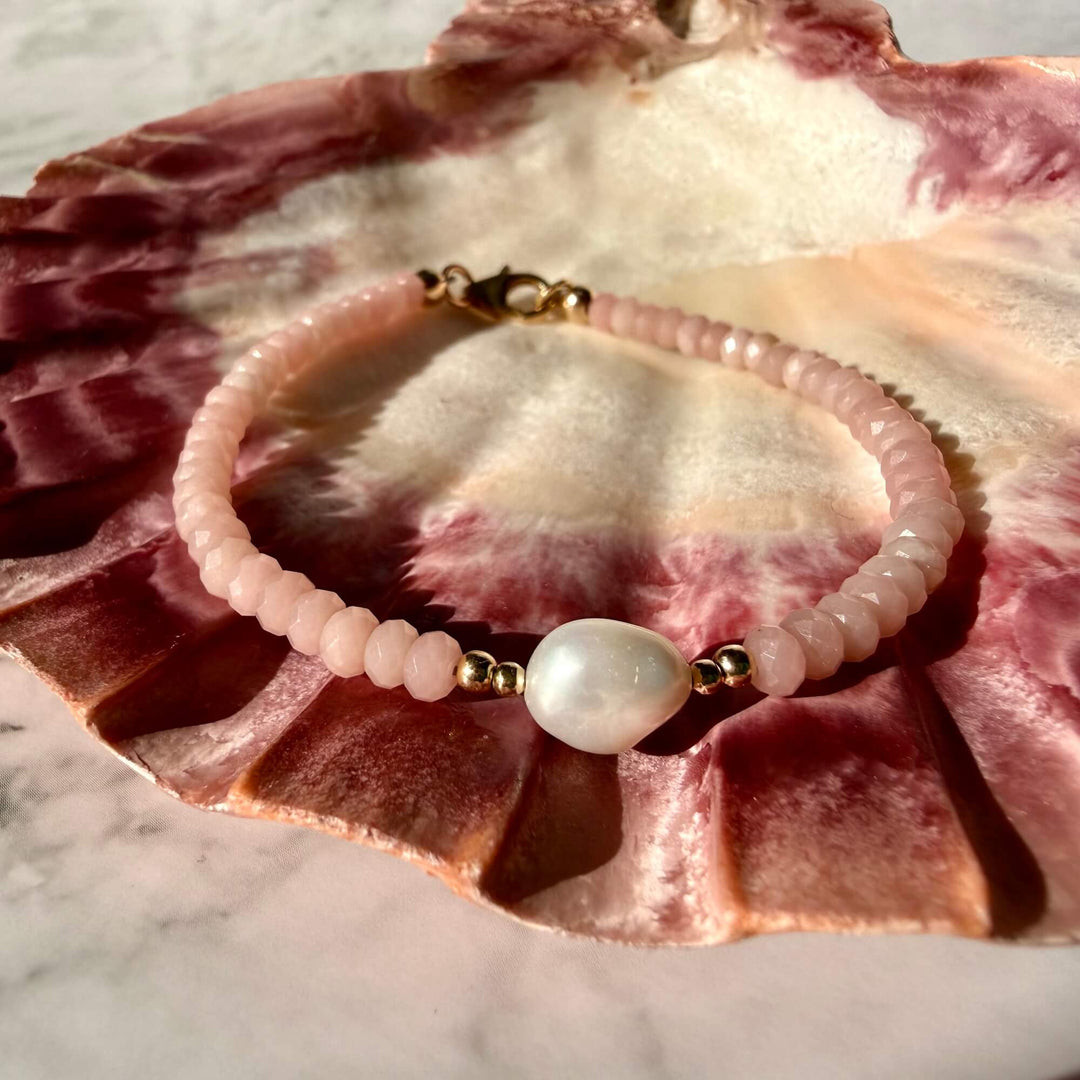 Golden Pink Opal & Pearl Gold One Of A Kind Bracelet