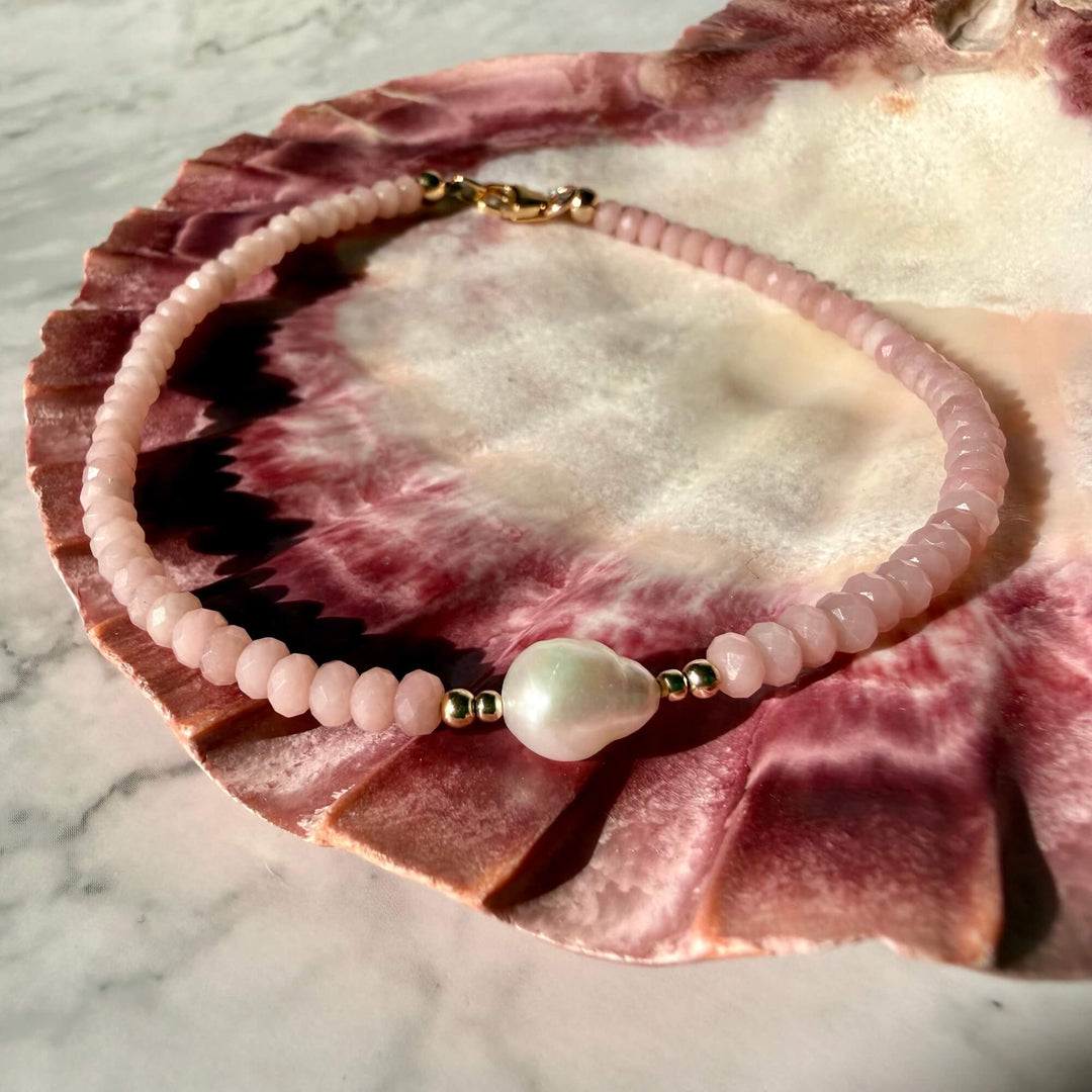 Golden Pink Opal & Pearl Gold One Of A Kind Anklet