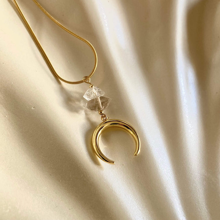 La Luna Love Golden Herkimer Crescent Moon Pendant Necklace