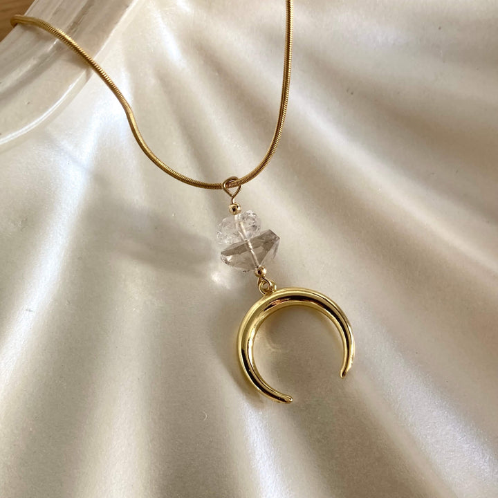 La Luna Love Golden Herkimer Crescent Moon Pendant Necklace
