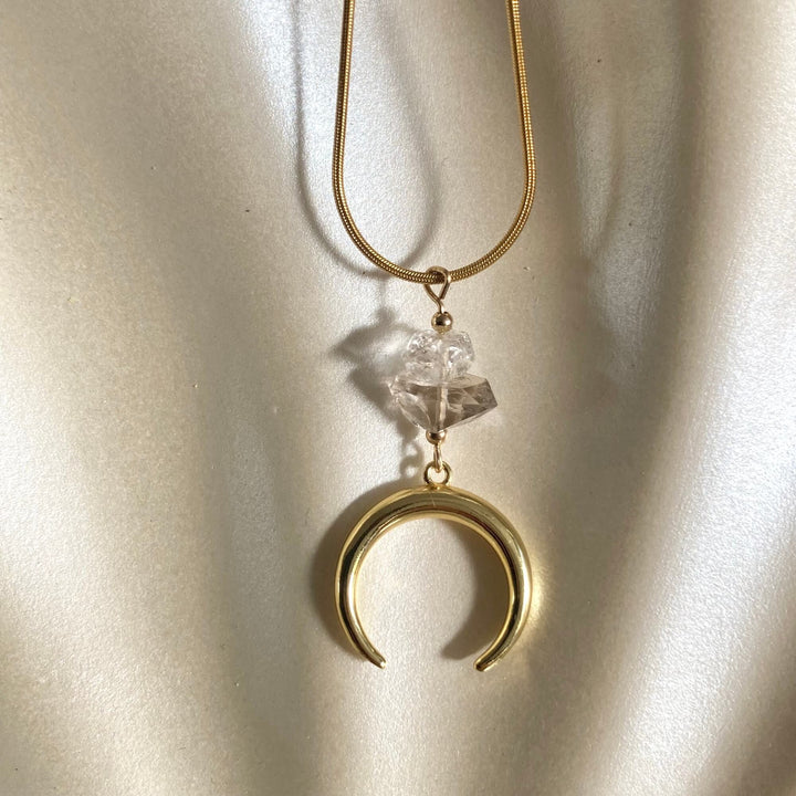 La Luna Love Golden Herkimer Crescent Moon Pendant Necklace