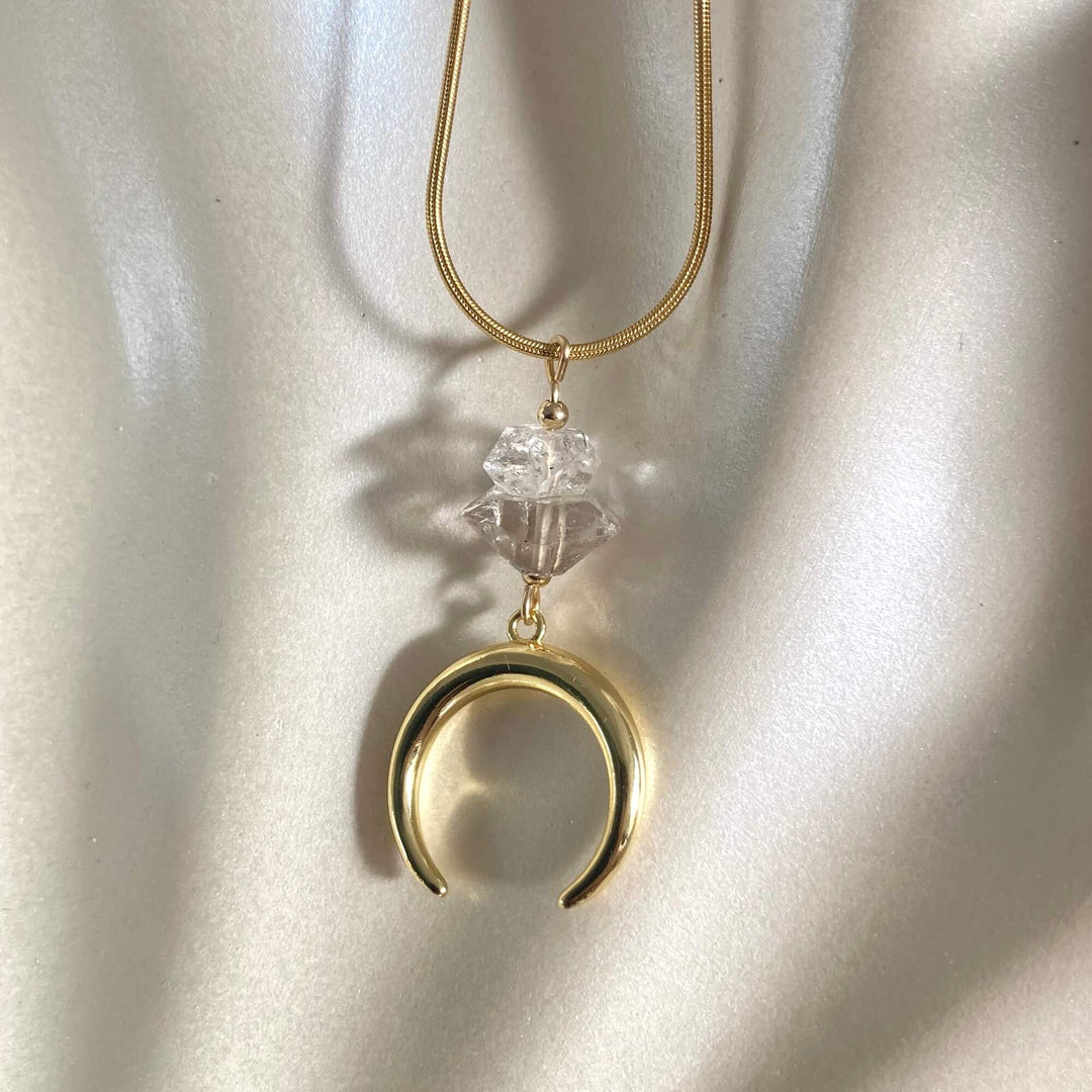 La Luna Love Golden Herkimer Crescent Moon Pendant Necklace