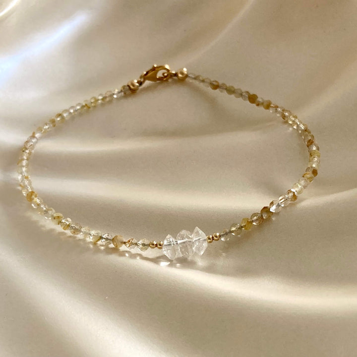 Golden Seeker Of Light Herkimer Diamond & Rutilated Quartz Anklet