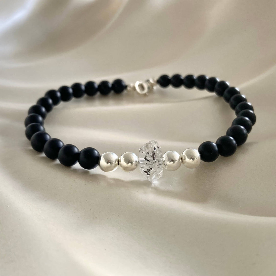 Herkimer Diamond & Black Onyx Bracelet