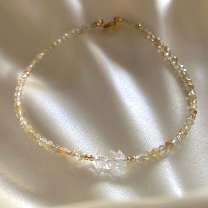Golden Seeker Of Light Herkimer Diamond & Rutilated Quartz Anklet