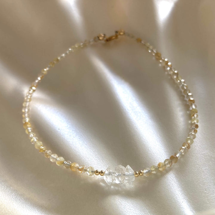 Golden Seeker Of Light Herkimer Diamond & Rutilated Quartz Anklet