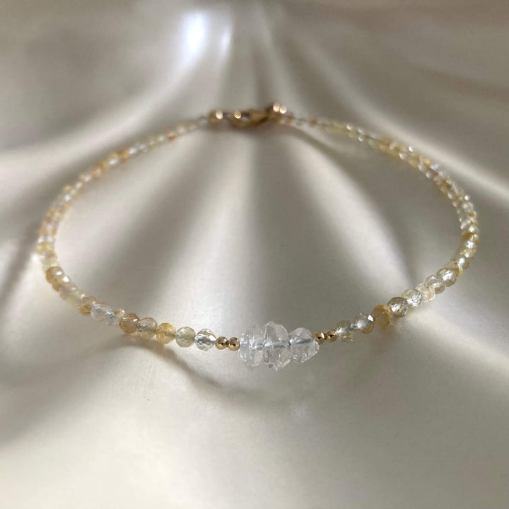 Golden Seeker Of Light Herkimer Diamond & Rutilated Quartz Anklet