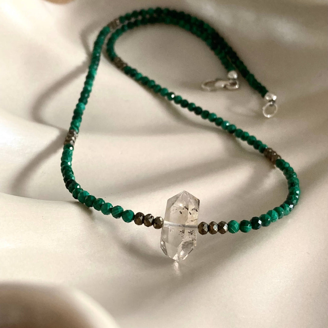 Herkimer, Malachite & Pyrite Manifestation Necklace