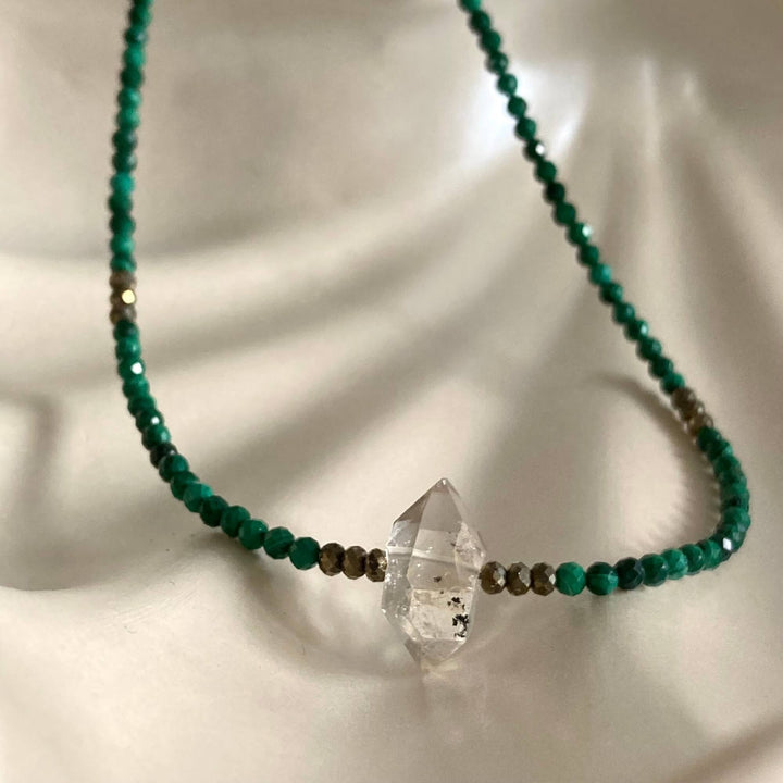 Herkimer, Malachite & Pyrite Manifestation Necklace