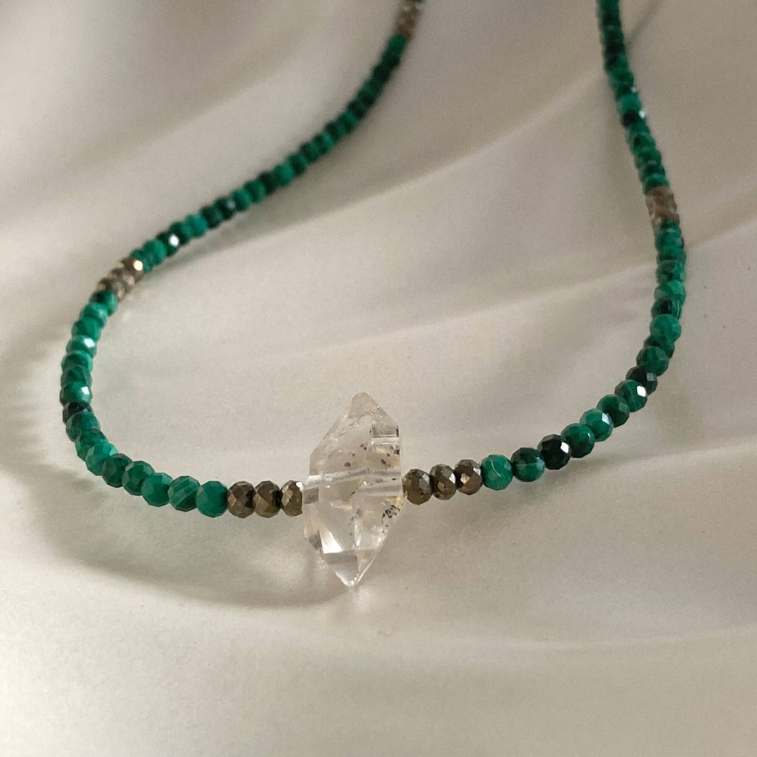 Herkimer, Malachite & Pyrite Manifestation Necklace