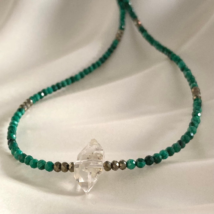 Herkimer, Malachite & Pyrite Manifestation Necklace