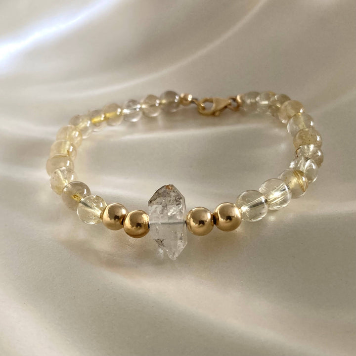 Golden Seeker Of Light Herkimer Diamond & Rutilated Quartz Bracelet