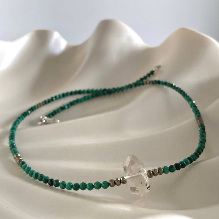 Herkimer, Malachite & Pyrite Manifestation Necklace
