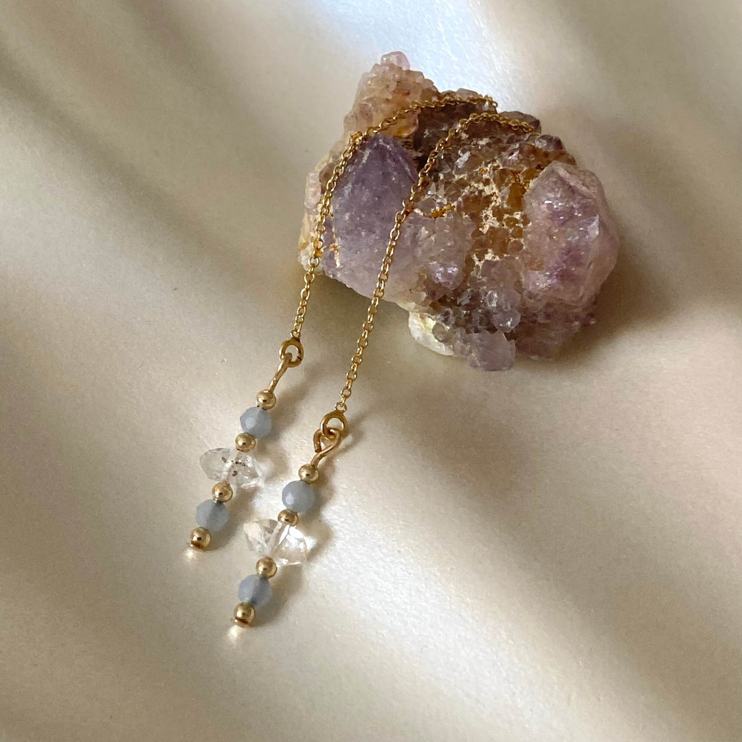 Golden Herkimer & Angelite Thread Earrings