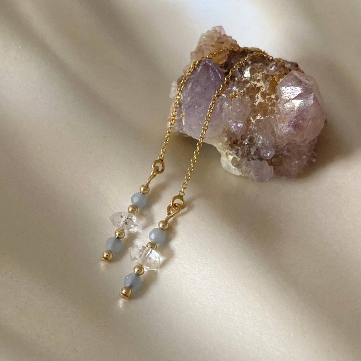 Golden Herkimer & Angelite Thread Earrings
