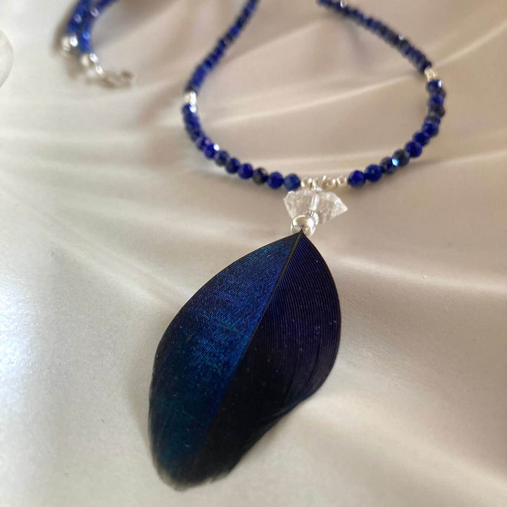 Lapis Lazuli & Herkimer Diamond Feathered Necklace