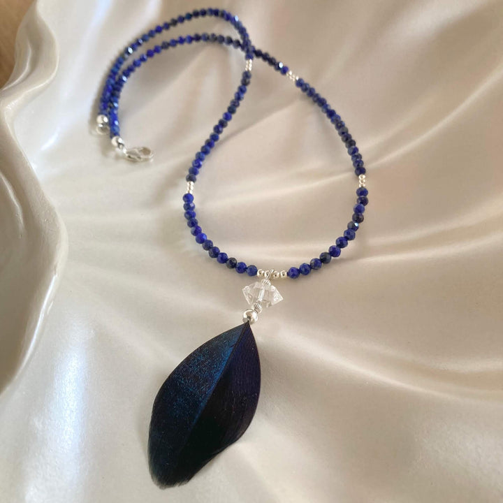 Lapis Lazuli & Herkimer Diamond Feathered Necklace