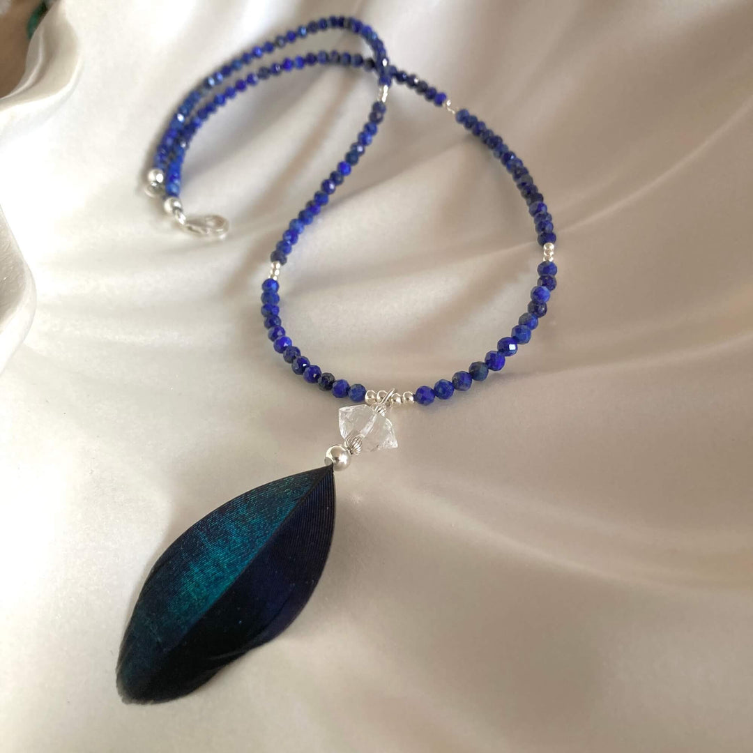 Lapis Lazuli & Herkimer Diamond Feathered Necklace
