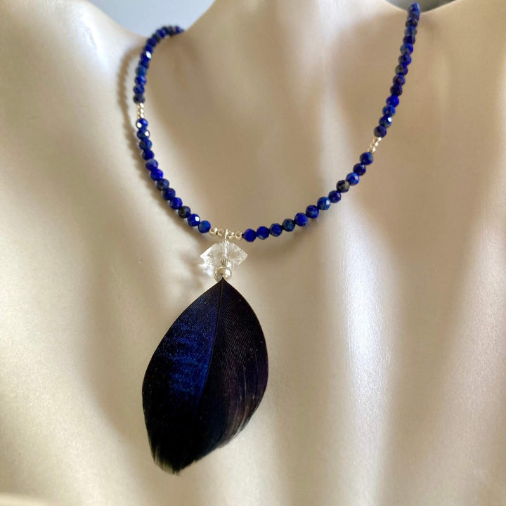 Lapis Lazuli & Herkimer Diamond Feathered Necklace