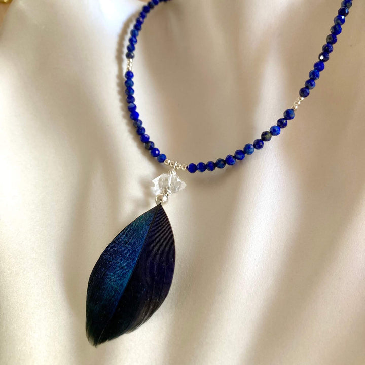 Lapis Lazuli & Herkimer Diamond Feathered Necklace