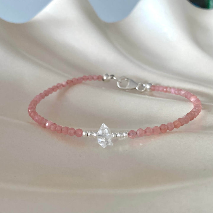 Rhodonite & Herkimer Diamond Bracelet