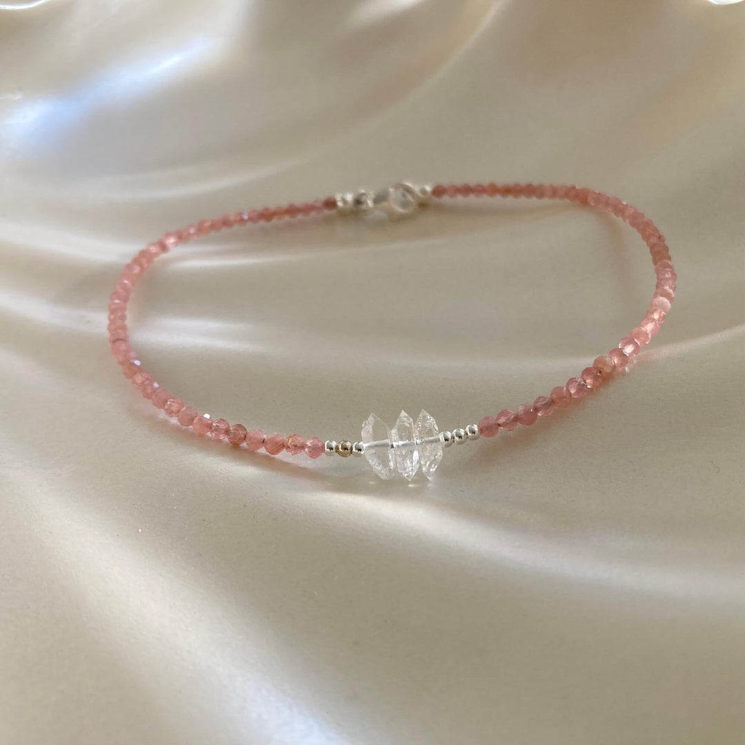 Rhodonite & Herkimer Diamond Anklet