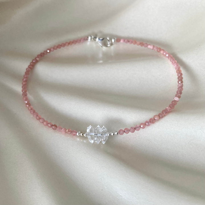 Rhodonite & Herkimer Diamond Anklet